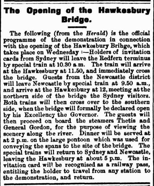 The opening of the Hawkesbury Bridge