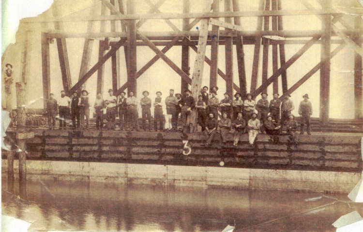 Work crew on the pontoon