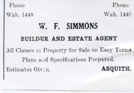 W. F. Simmons. Builder and Estate Agent
