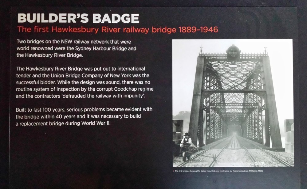 The Union Bridge Company's builder's badge information plaque at the NSW Rail Museum