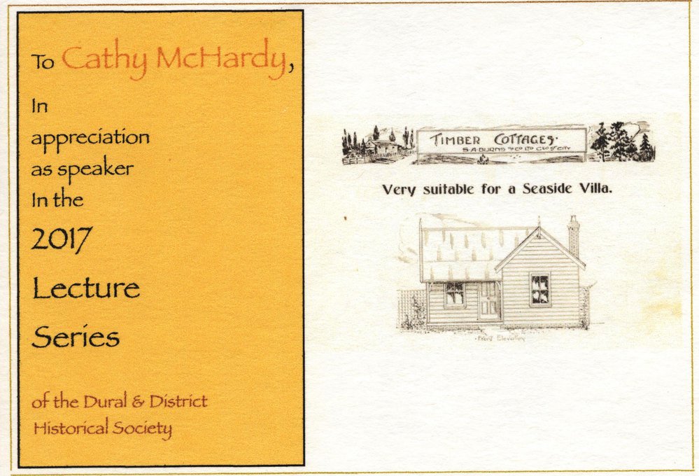Dural &amp; District Historical Society thank you card