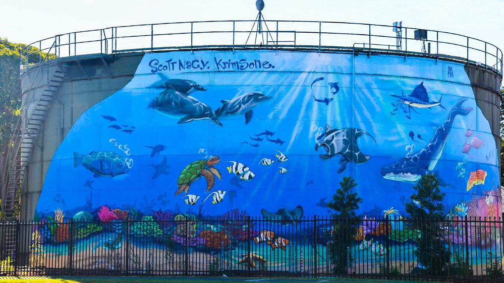Aquatic mural on Hookhams Corner Reservoir