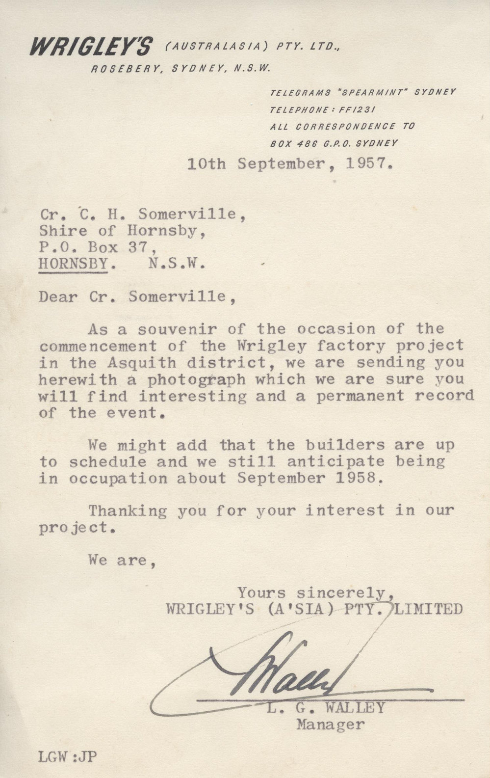 Wrigley's Factory letter, Asquith