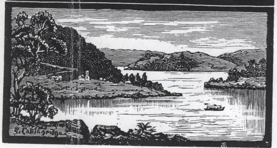 George Collingridge - woodcut, Wisemans Ferry showing the church