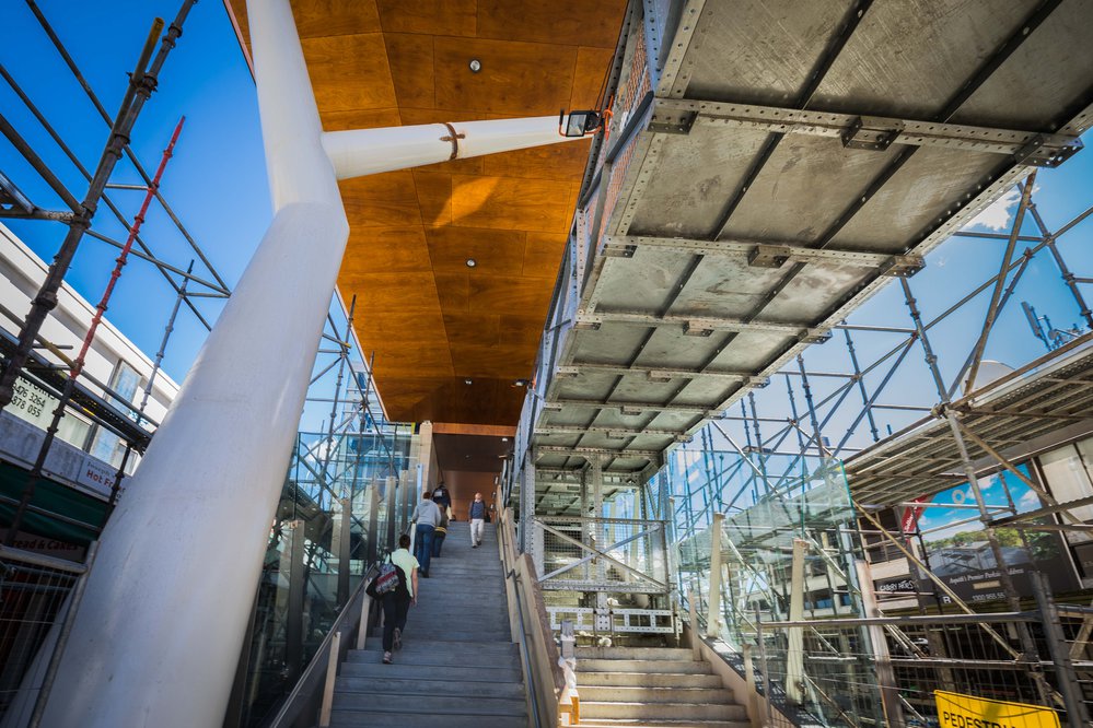 Construction of stairway eastern end of Hornsby footbridge