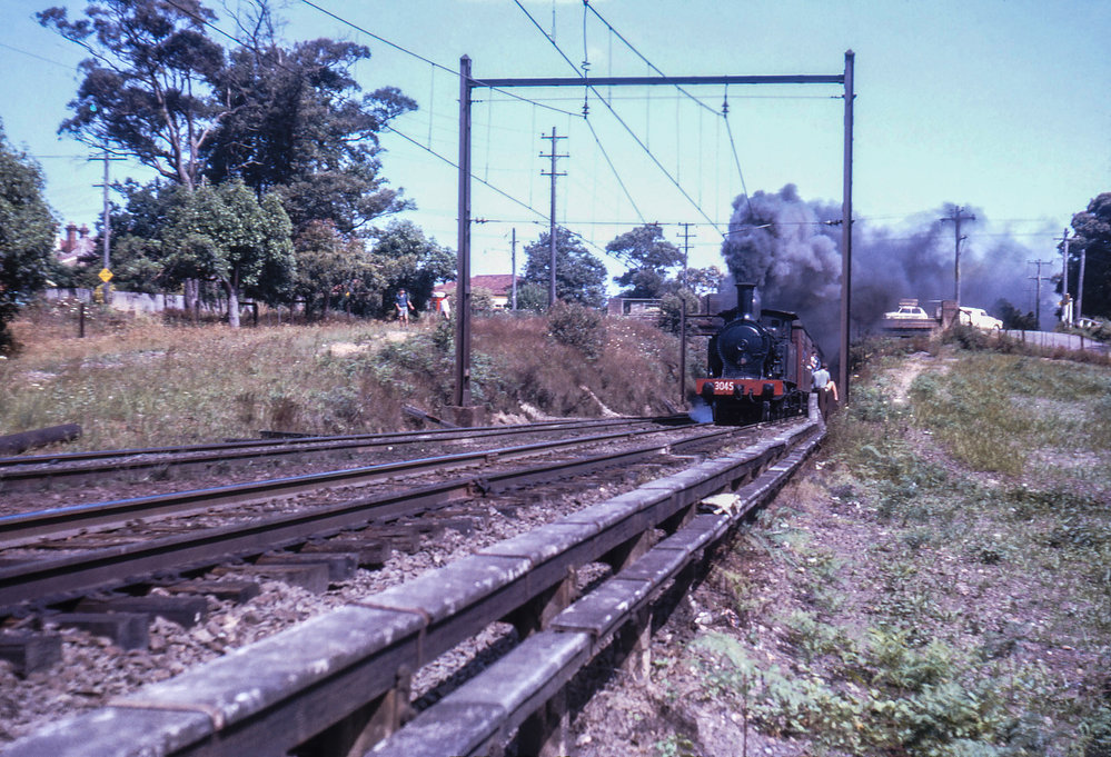 Steam locomotive 3045 at Clarke Road, 1963