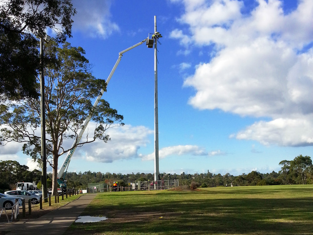 Installation of mobile phone tower, Rofe Park, Hornsby Heights
