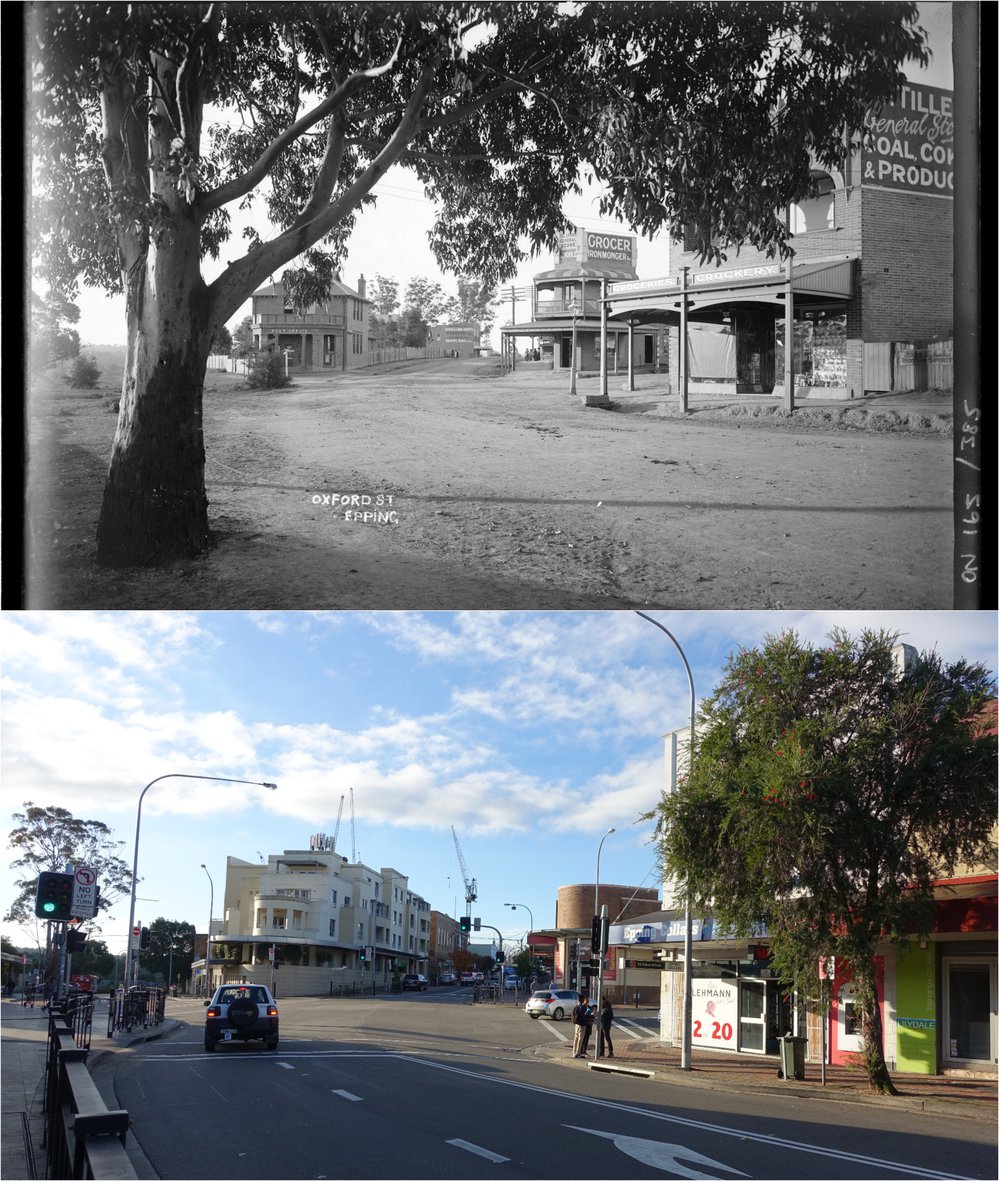 Oxford Street intersection outside Epping Railway Station Then and Now