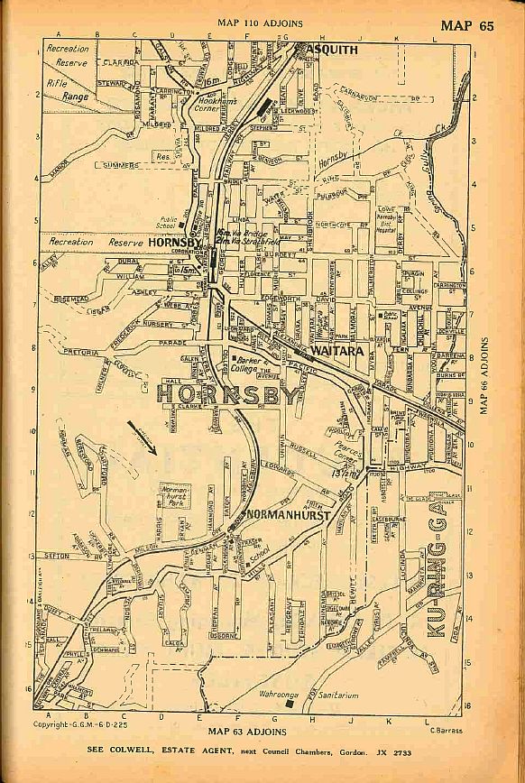 Street map of Asquith and Hornsby, 1951