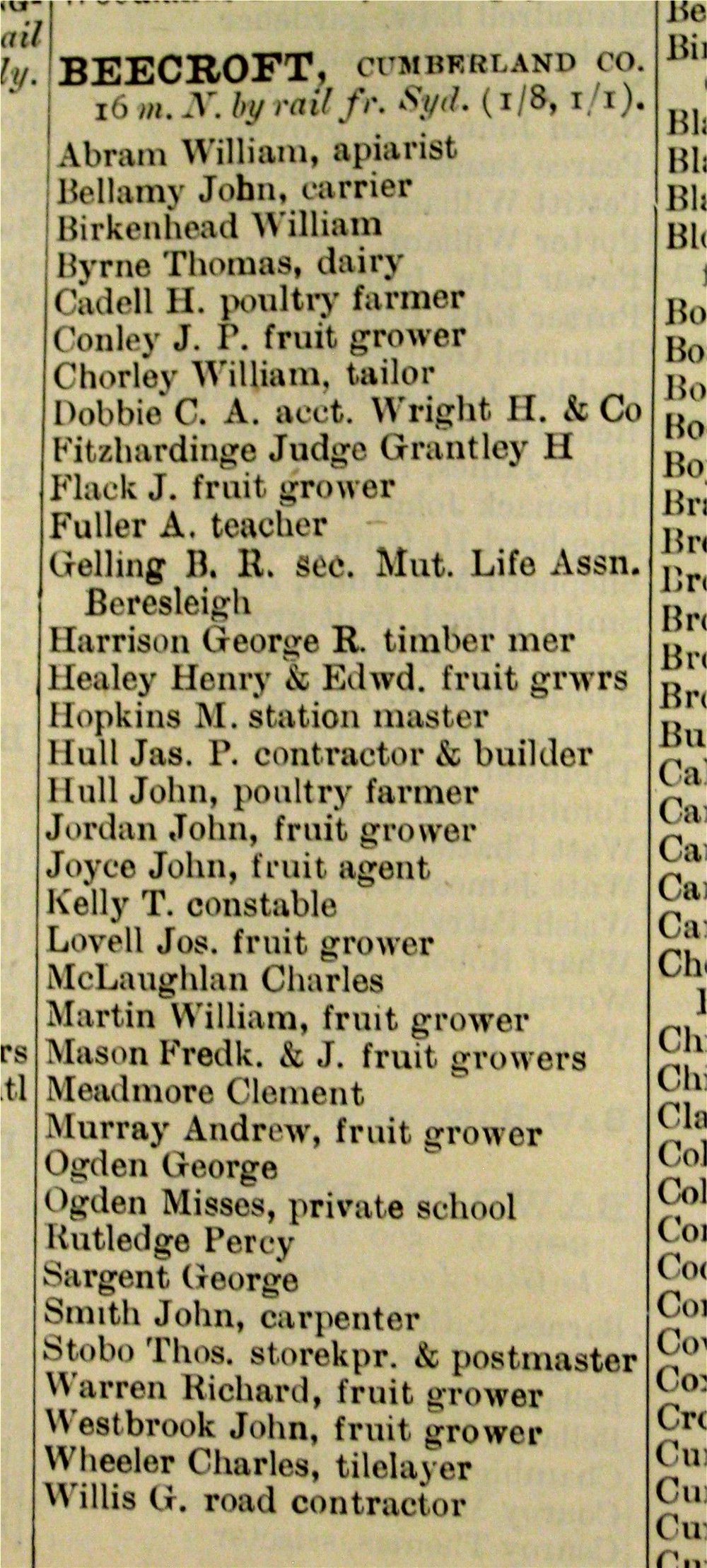 Beecroft in the New South Wales Post Office Director, 1900