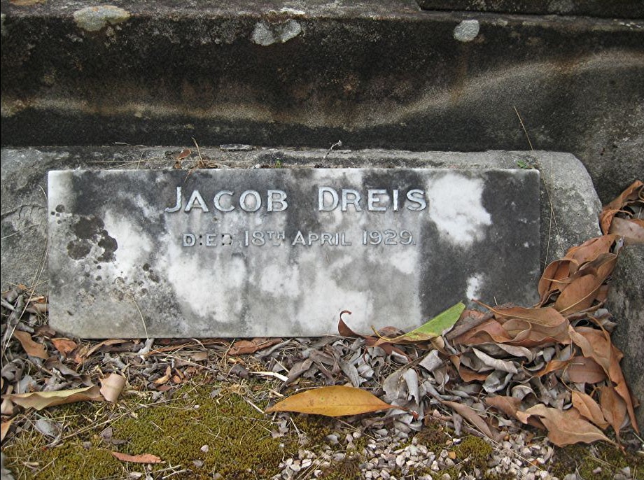 Headstone of Jacob Dreis, pioneer of Waitara,