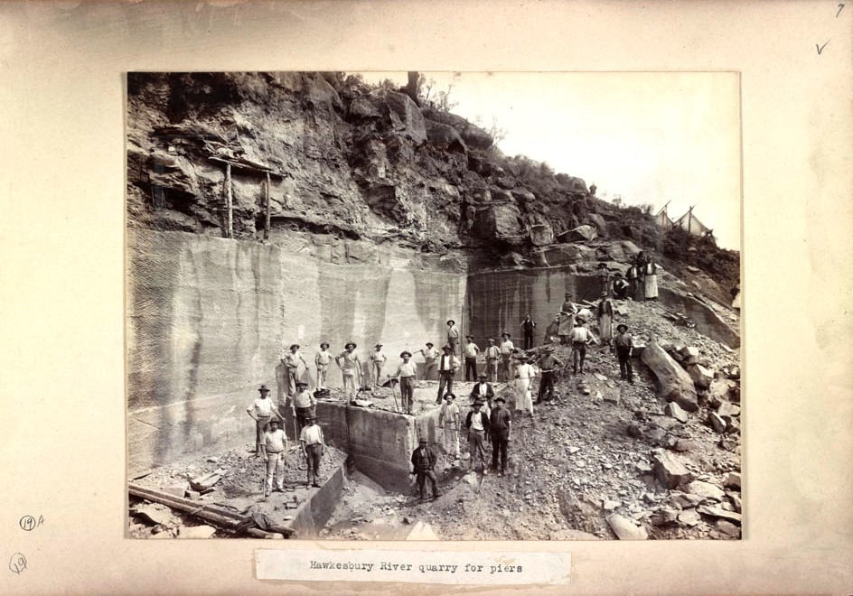 Quarrying for the piers for the building of the First Hawkesbury River Railway Bridge