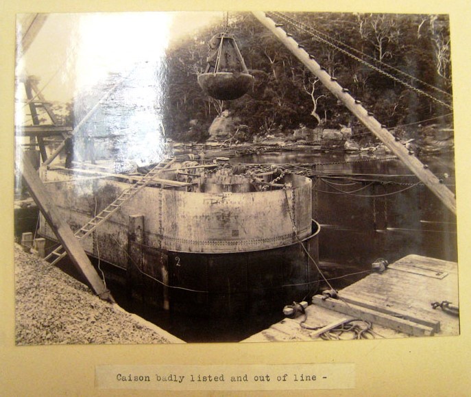 Caisson badly listed and out of line - First Hawkesbury River Railway Bridge