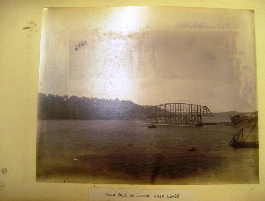 Span number 1 on rocks, July 12, 1888 - First Hawkesbury River Railway Bridge