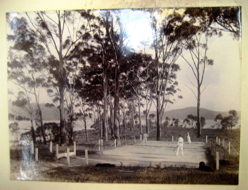 Ryland &amp; Morse company workers playing tennis on Dangar Island