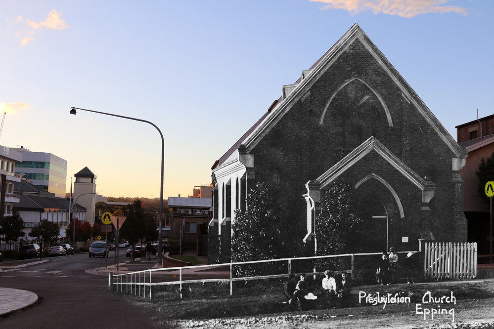 Presbyterian Church on Bridge Street, Epping looking down Rawson Street Composite Image
