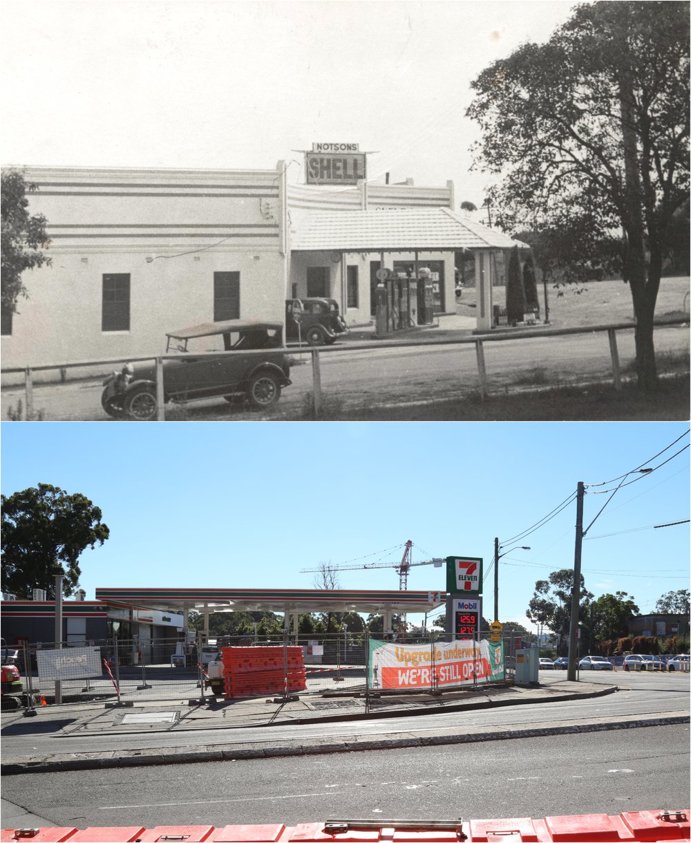 Notson's Garage on the corner of Carlingford Road and Beecroft Road, Epping Then and Now