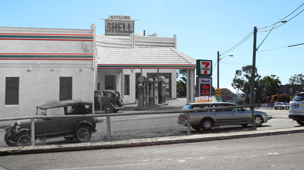 Notson's Garage on the corner of Carlingford Road and Beecroft Road, Epping Composite Image
