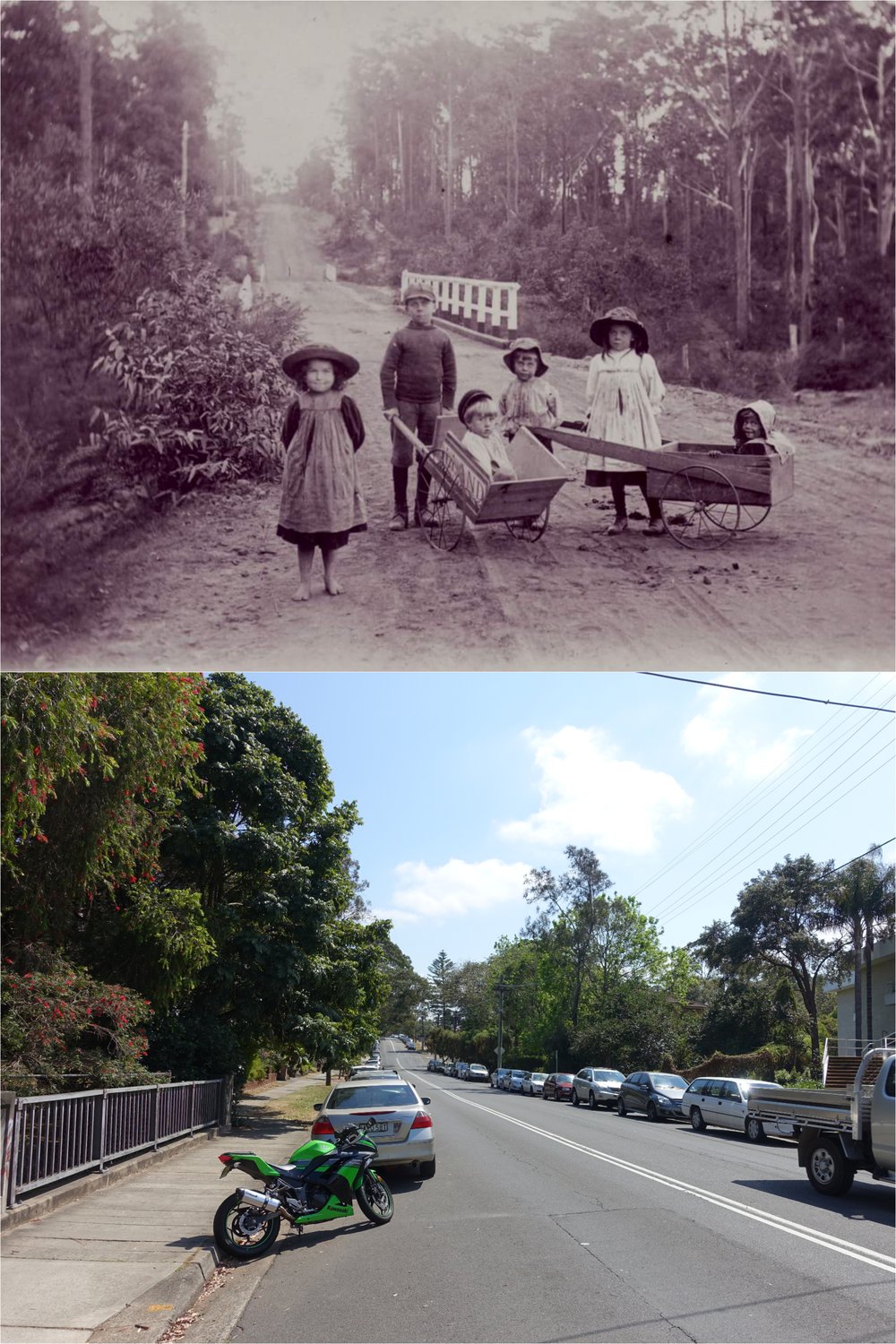 Children on Ray Road, Epping (looking north) Then and Now
