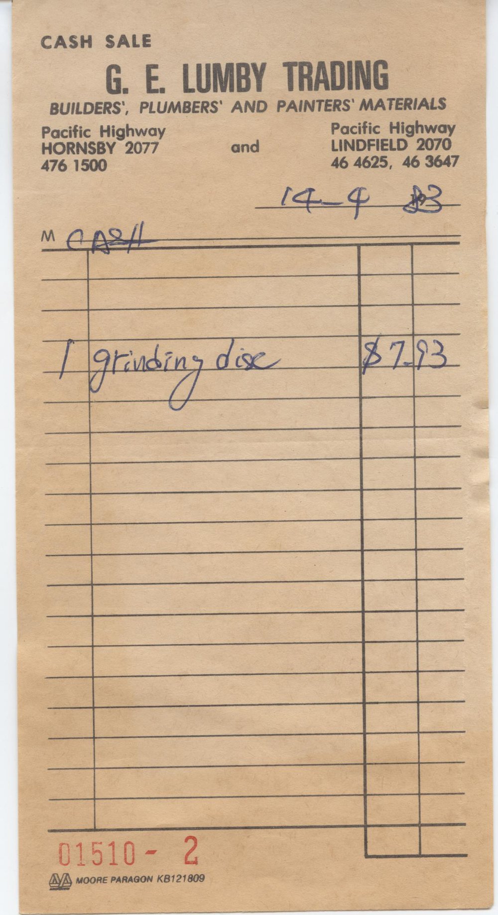 G. E. Lumby Trading Receipt