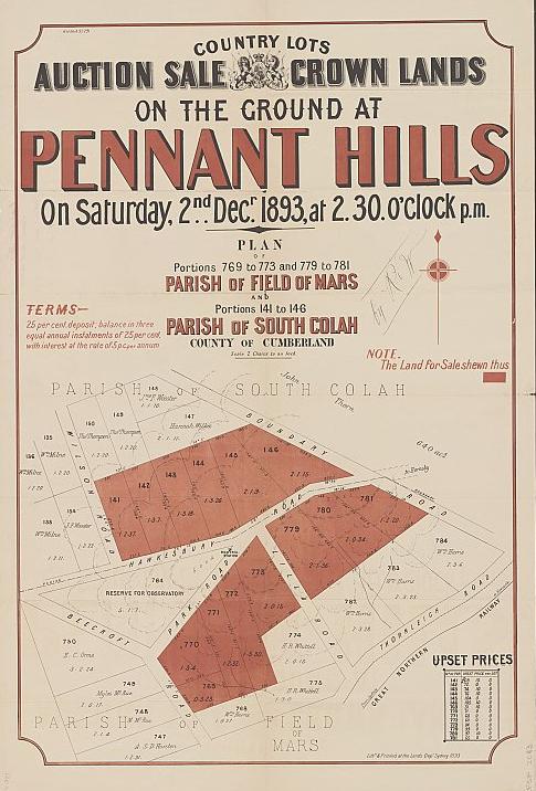 Auction sale of Crown Lands - Pennant Hills.