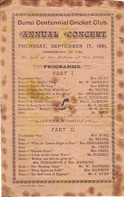 Dural Centennial Cricket Club - programme