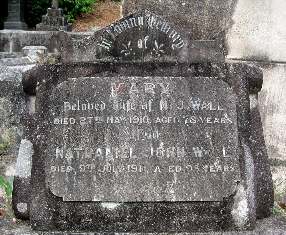 Headstone of Mary and Nathaniel Wall