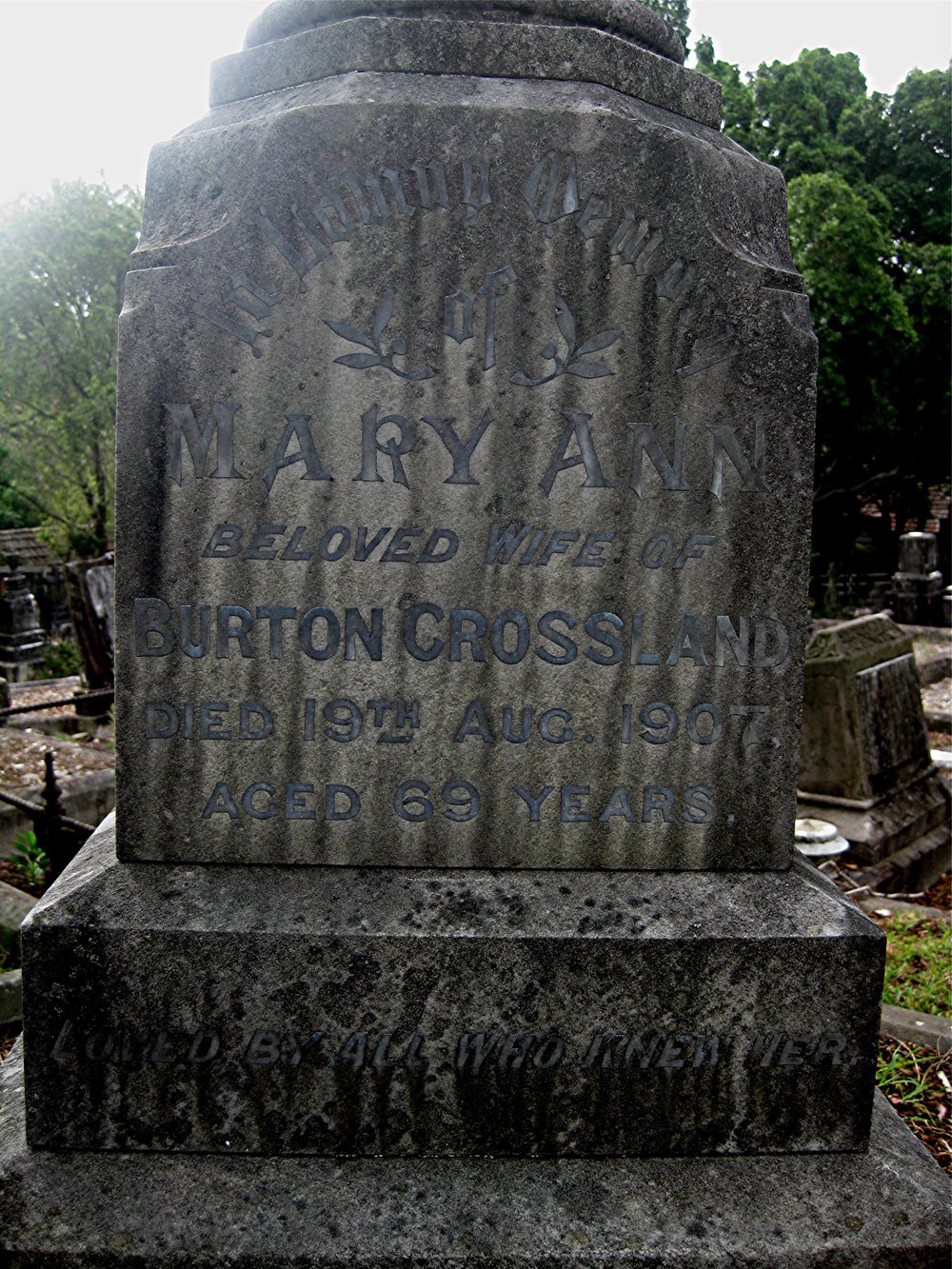 Mary Ann Crossland headstone