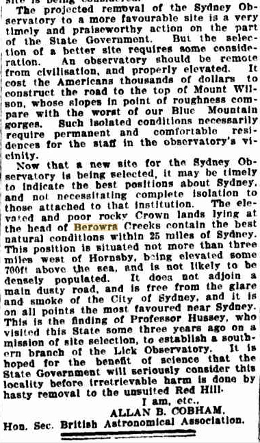 An Observatory for  Berowra