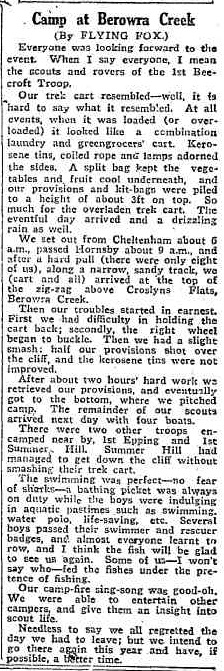 An Eventful arrival for  Scout camp on Berowra Creek