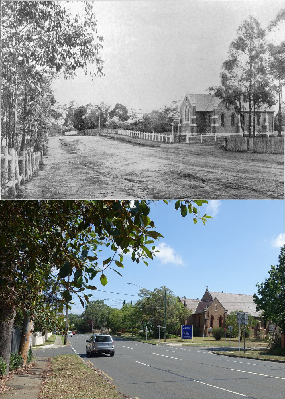 Beecroft Road looking South with St. John's Beecroft Then and Now