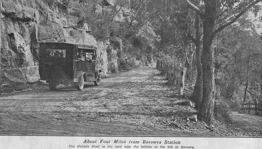 Bill Wall ascending Berowra Creek Road in his converted "bus" C.1930