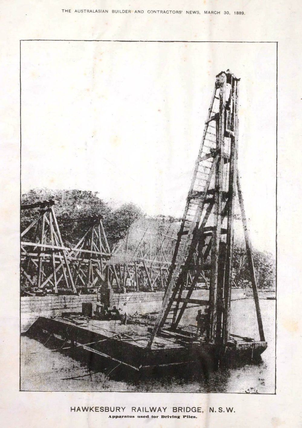 Apparatus used for driving piles for the First Hawkesbury River Railway Bridge