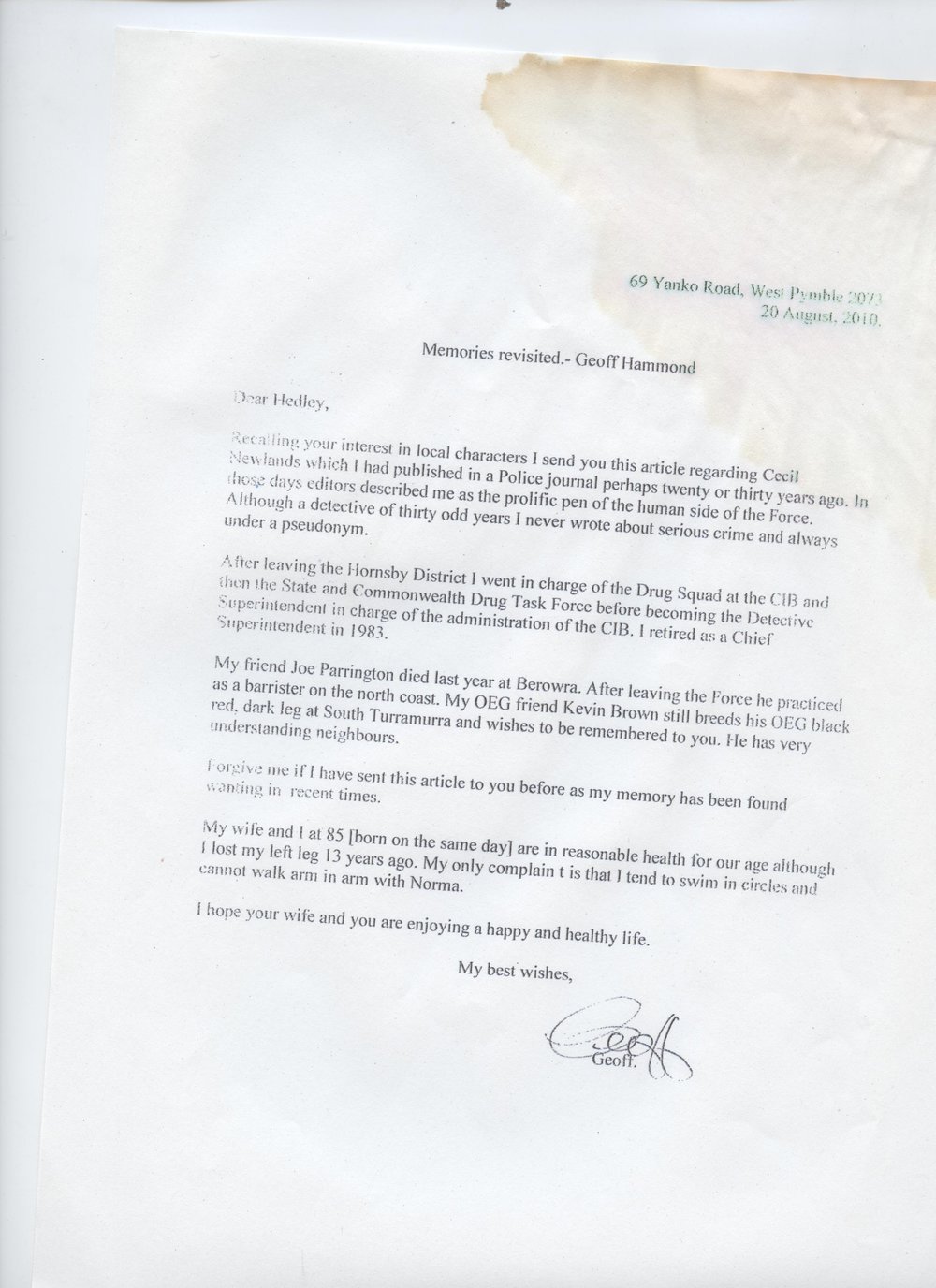 Memories revisited Geoff Hammond