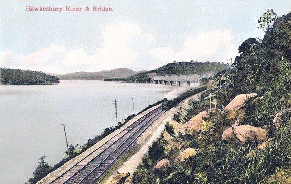 Hawkesbury River  and the first Hawkesbury River Railway Bridge