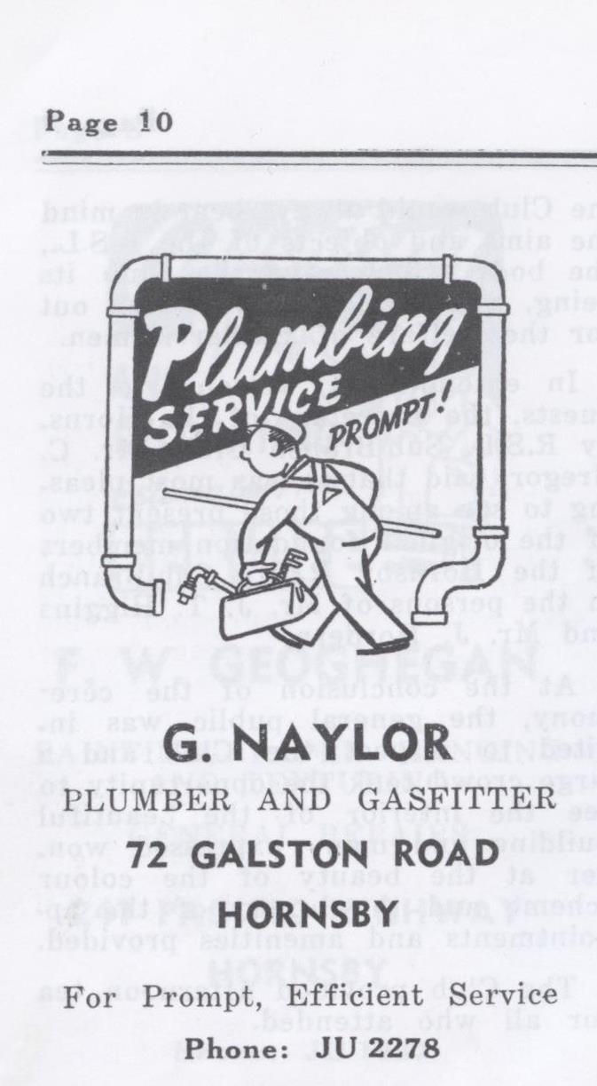G. Naylor, Plumber and Gasfitter, Hornsby