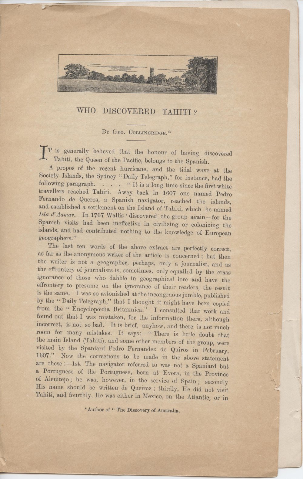 Who discovered Tahiti? - George Collingridge