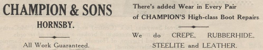 Champion &amp; Sons, boot repairers, Hornsby