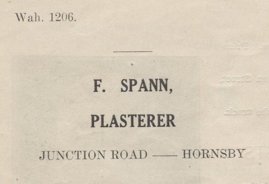 F. Spann, Plasterer, Hornsby