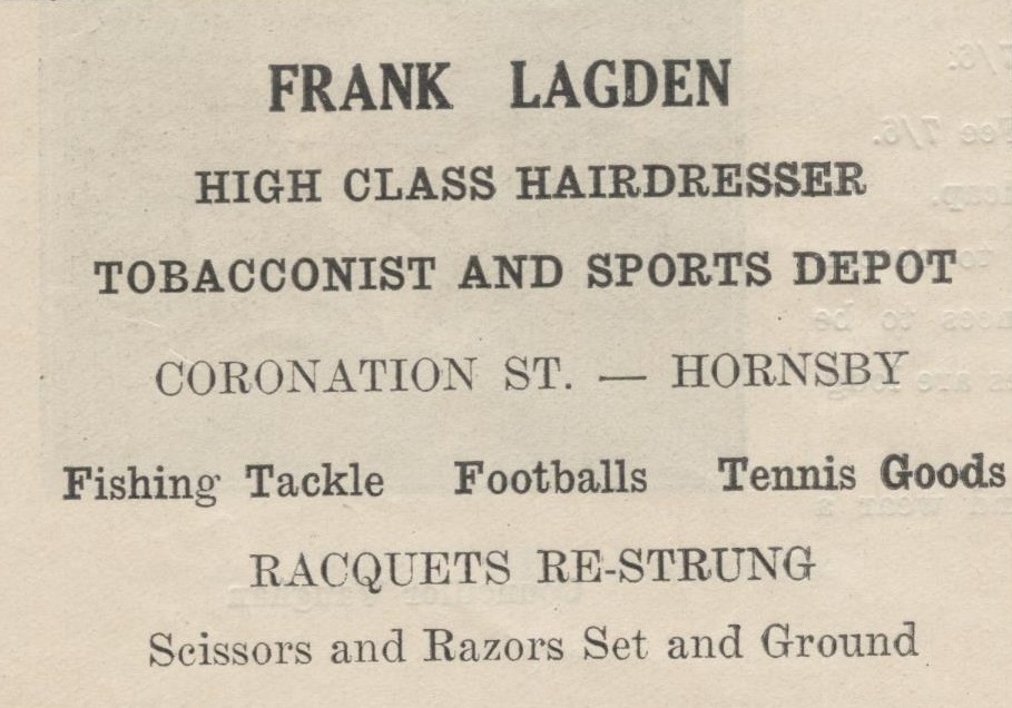 Frank Lagden, Hairdresser, Tobacconist and Sports Depot, Hornsby