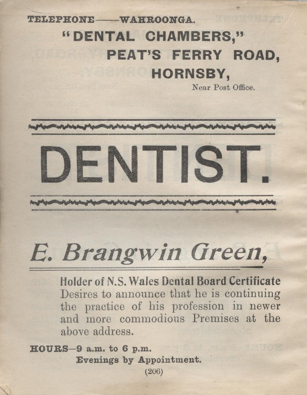 E. Brangwin Green, Dentist, Hornsby