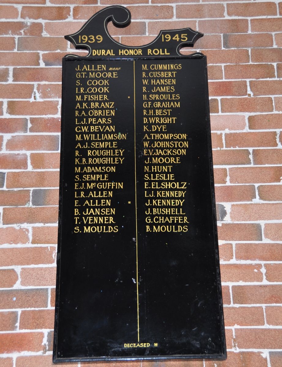 Second World War Honour Board in Dural Memorial Hall 