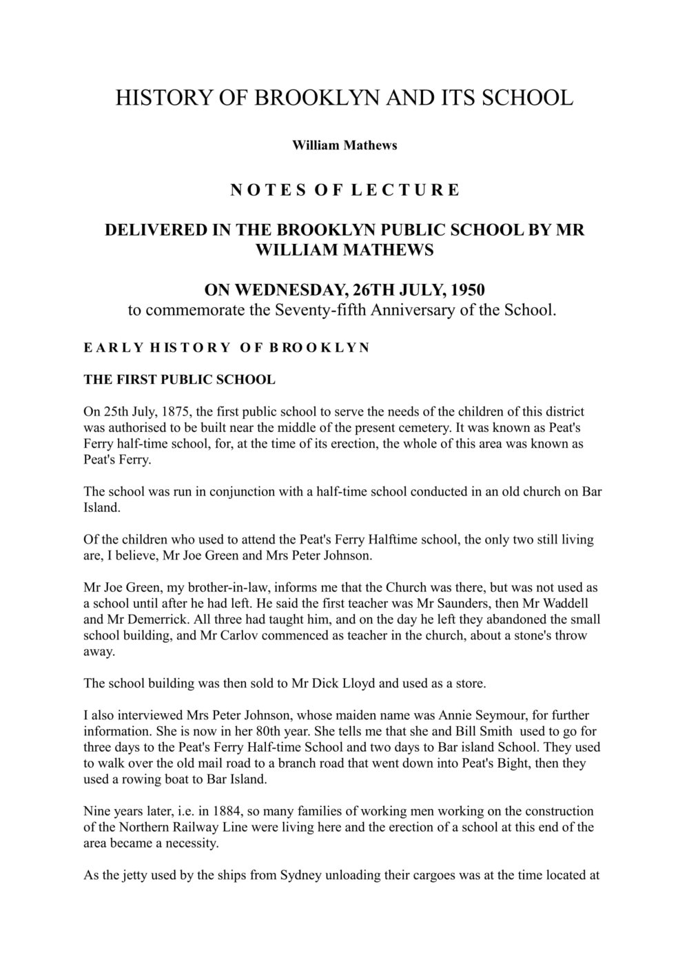 History of Brooklyn and its School