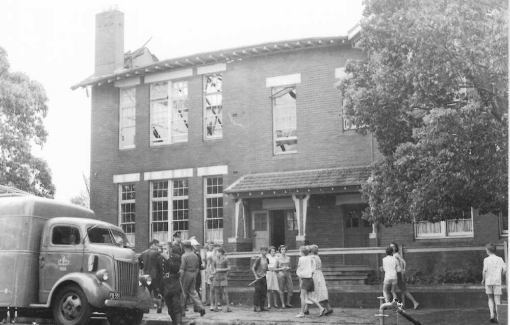 1957 bushfire damage to school in Hornsby