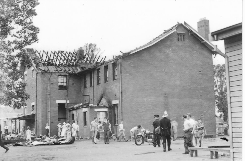 1957 bushfire damage to school in Hornsby