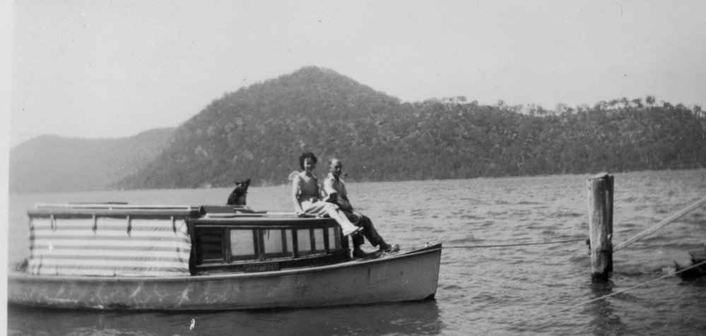 Con and Wal Arnold on board Walani on the Hawkesbury River