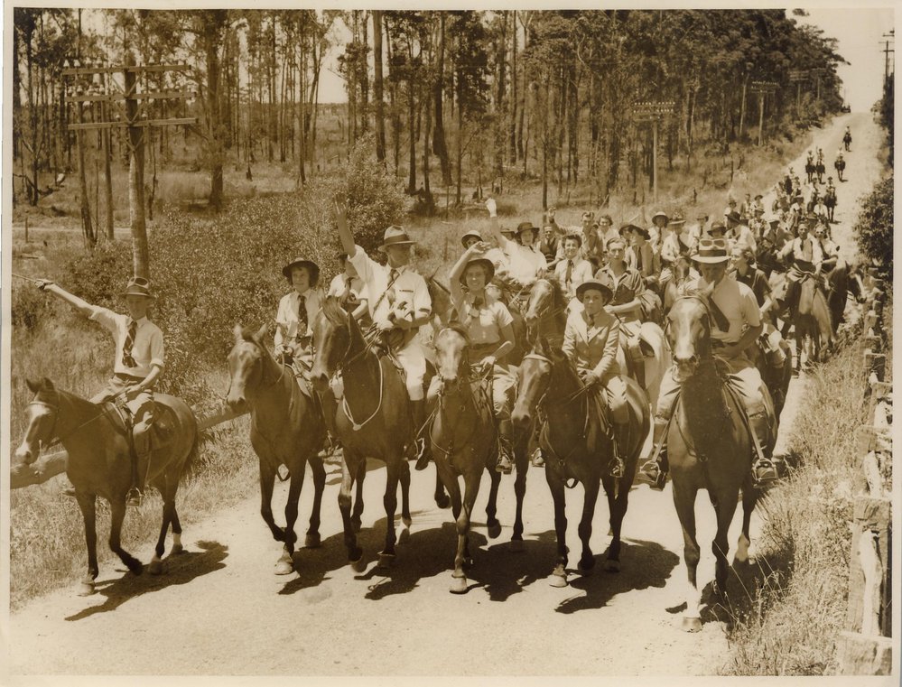 Members of the Stanford Riding School, Pennant Hills, riding out towards Dural