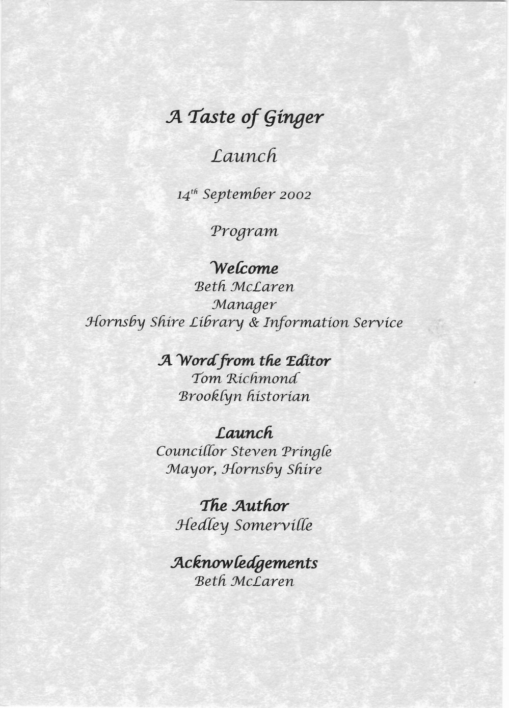 A Taste of Ginger - book launch