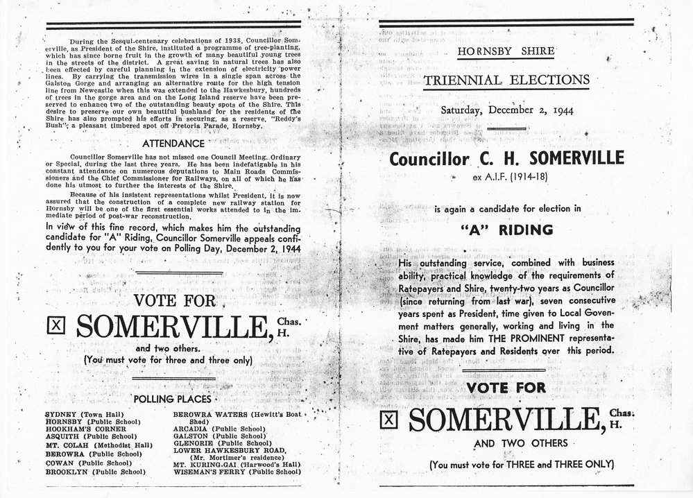 Hornsby Shire Triennial Elections 1944