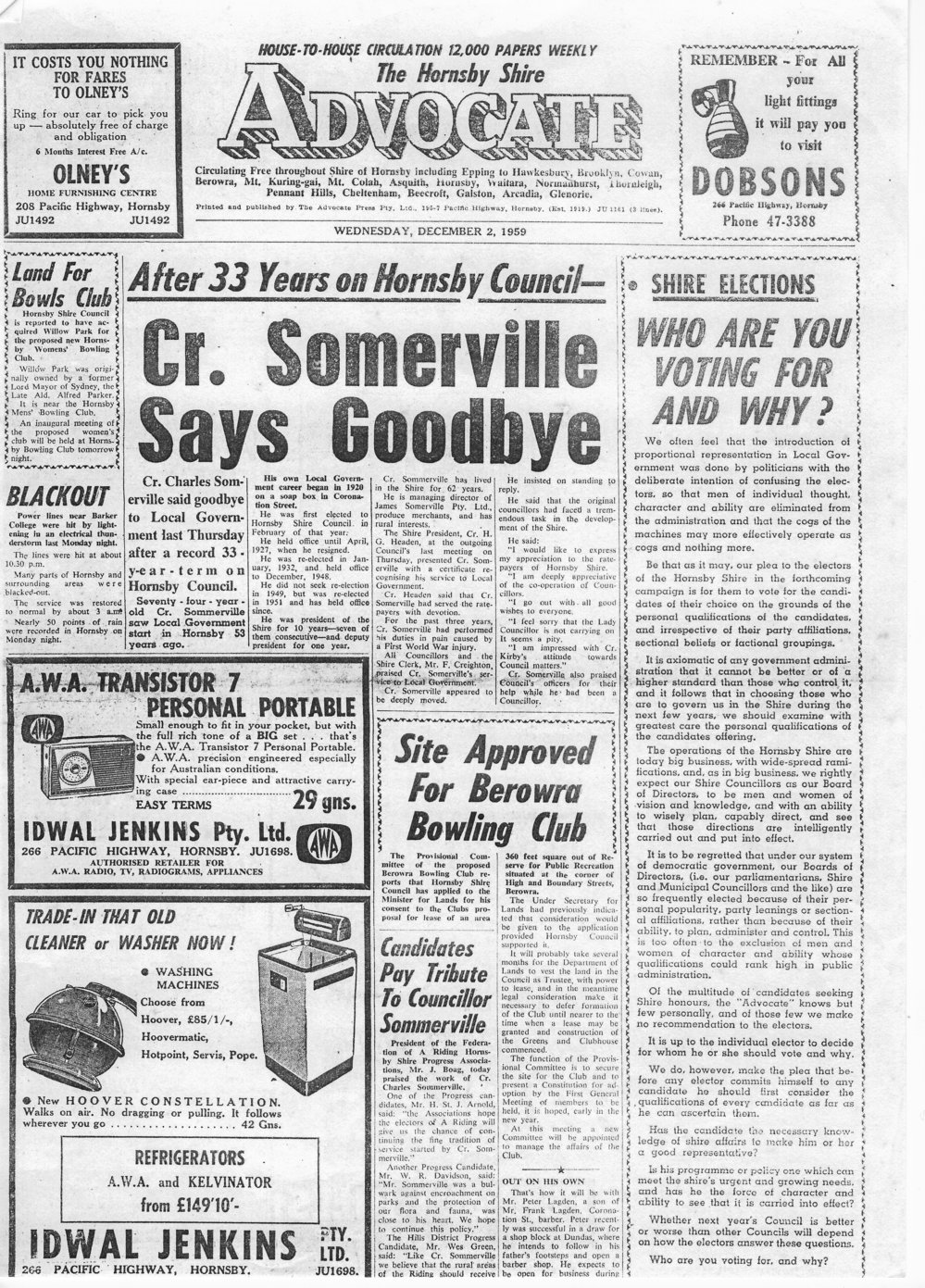 Charles Somerville's resignation from Hornsby Council